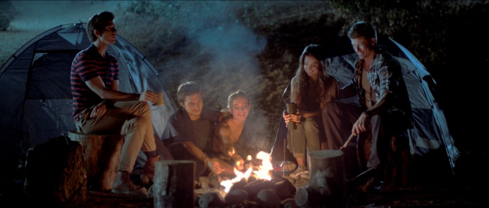 Around the campfire Riley (Thomas Ochoa), Derrick (John Omohundro), Hailey (Sydney Sweeeney) Selena (Tiffany Brouwer) and John (Paul Logan)